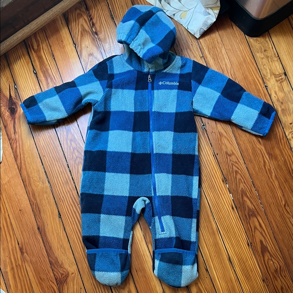 Columbia Kids Blue Checkered Footie- like new